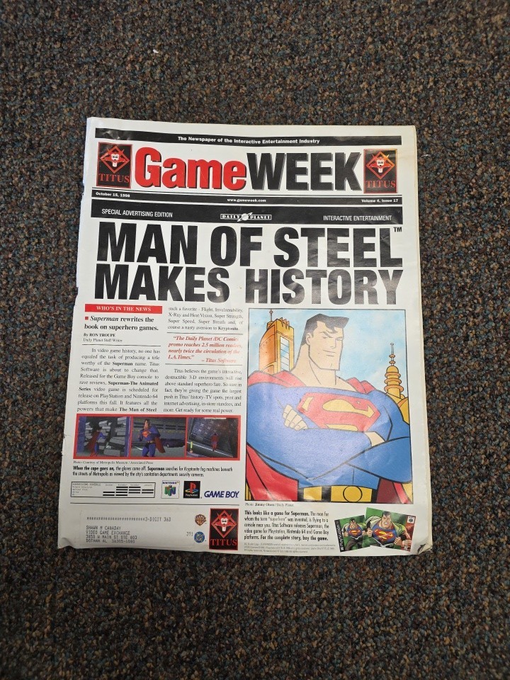 GameWeek Newspaper Oct 15 1998 Man of Steel Superman Titus Software N64 PS1