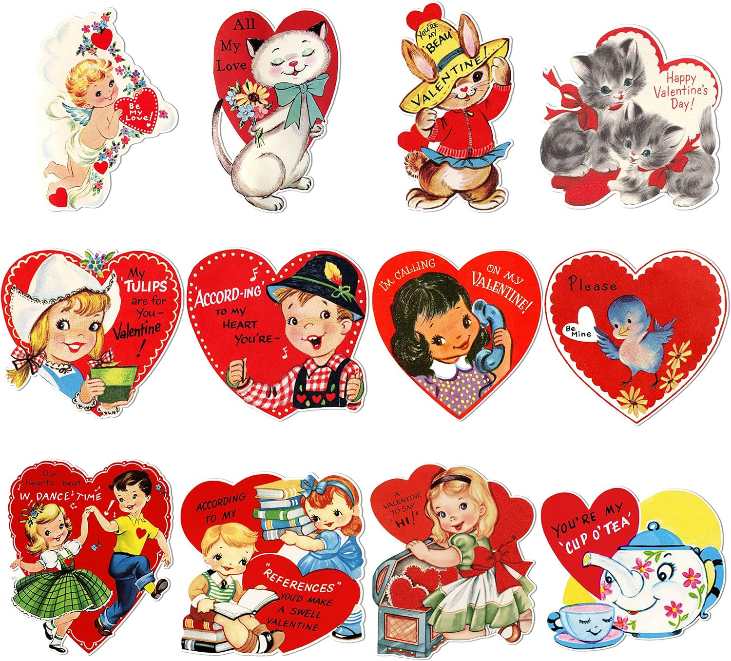 12pc Vintage Valentine\'s Day Heart Cutouts, Retro Decor