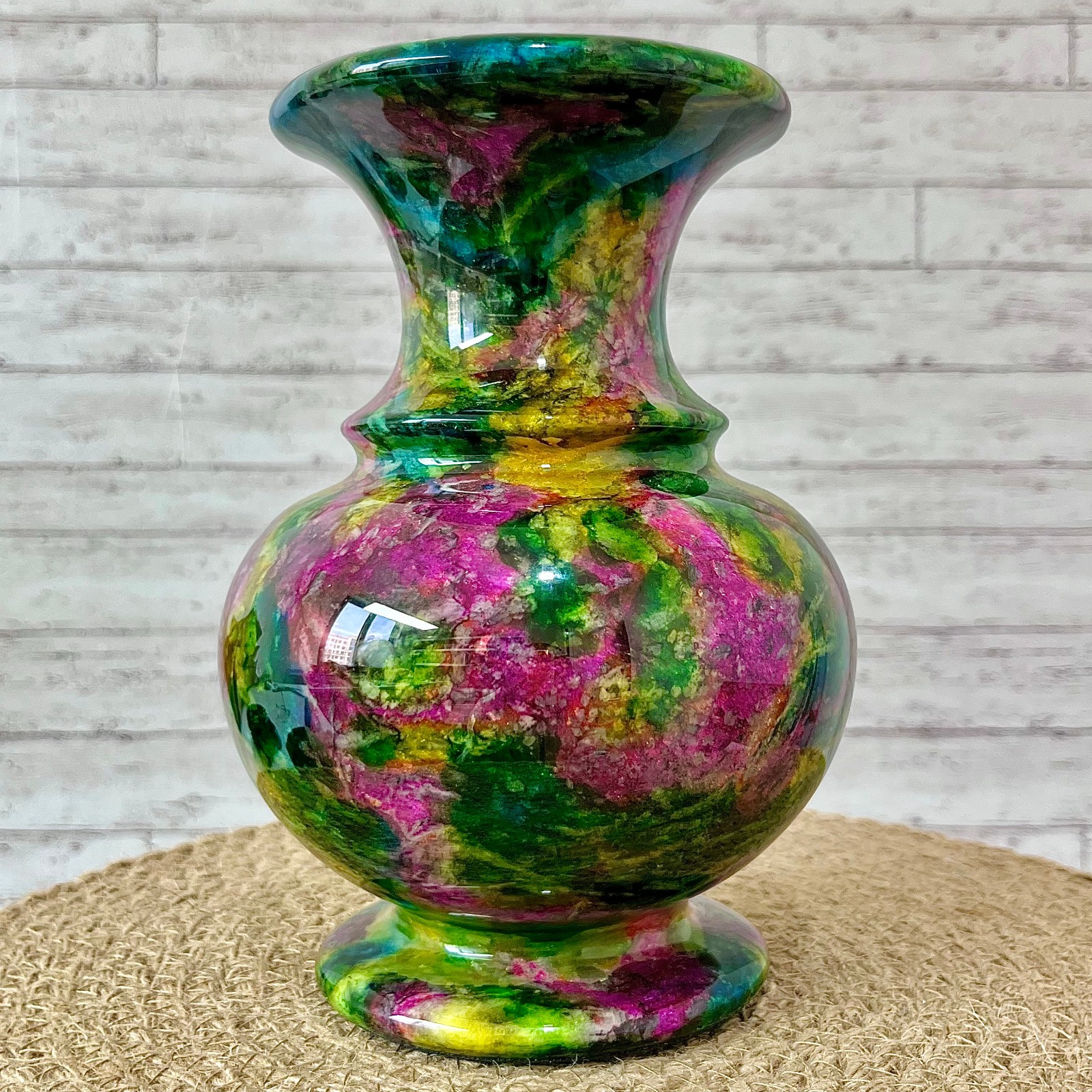 Seven Color Jade Crystal Vase Taiwan Serpentine Peace Blessing  3.3 lb