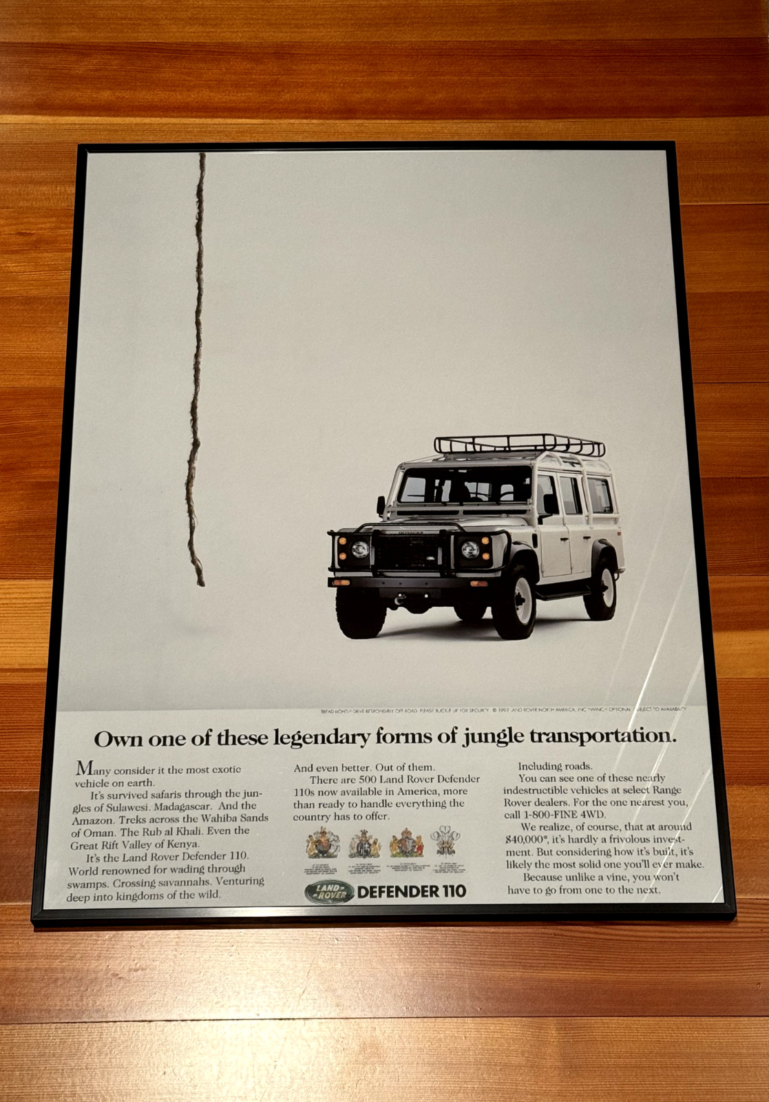 Vintage 1993 Land Rover Defender 110 NAS Ad - Large Framed Canvas or Poster