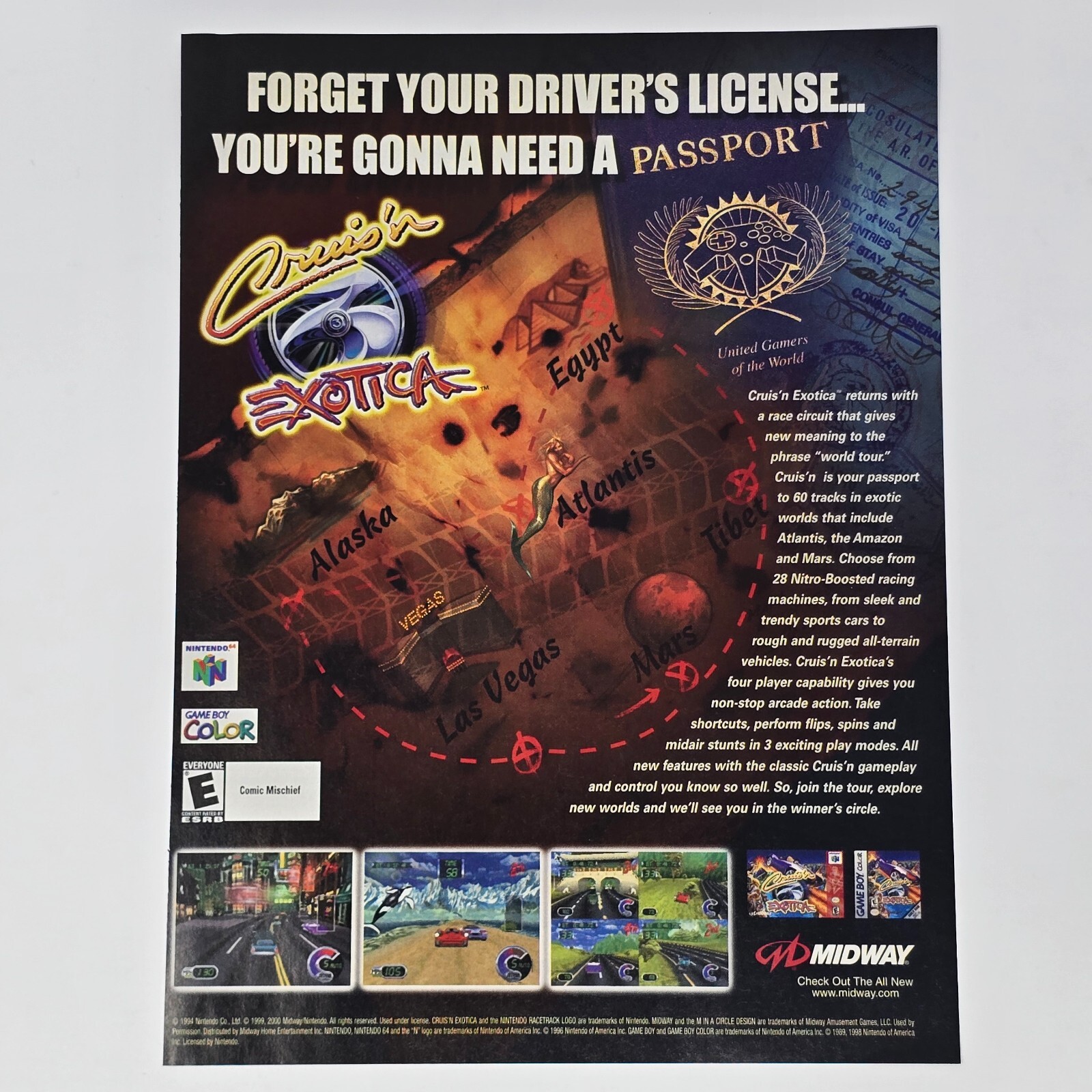 Cruis'n Exotica Nintendo 64 N64 GameBoy Color Forget Print Ad/Poster Promo Art