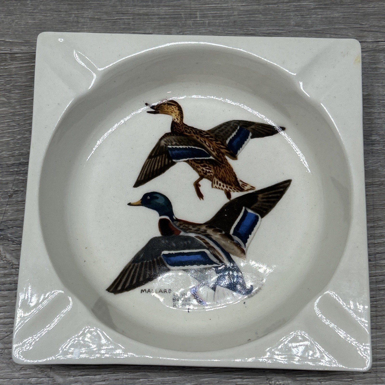 VINTAGE LYNN BOGUE HUNT Mallard Duck porcelain ashtray / trinket dish