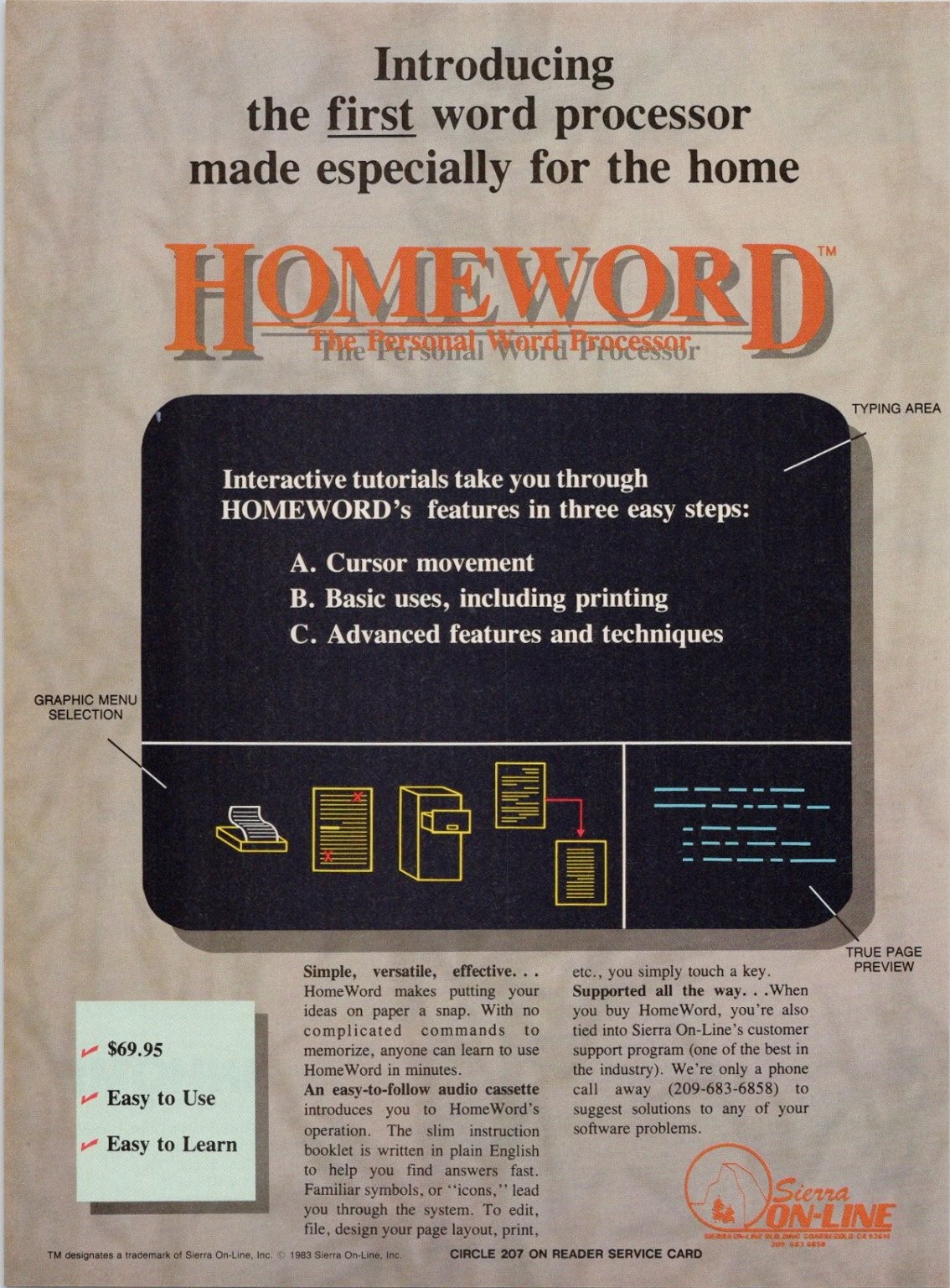 Sierra On-Line HOMEWORD 1984 Vintage Magazine Print Ad Home Word Processor