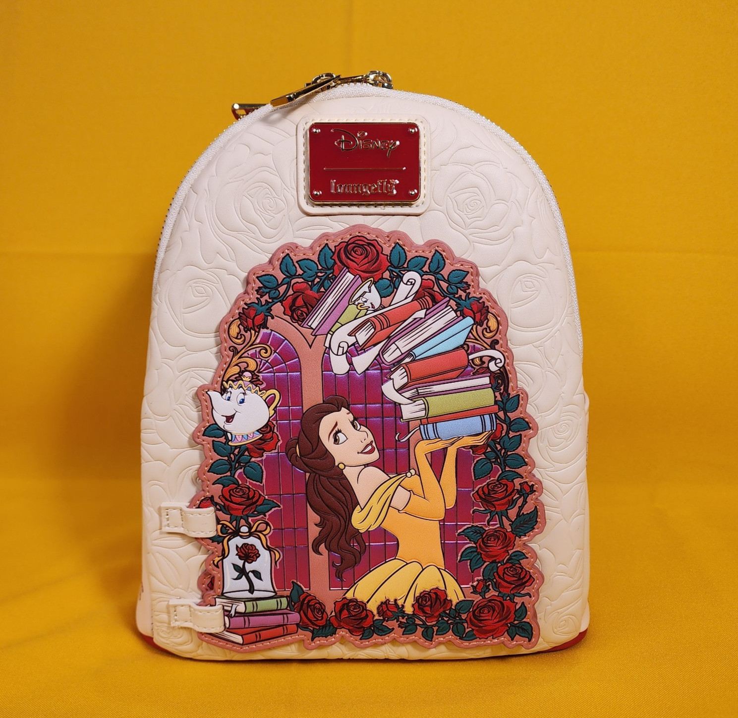 Loungefly Disney Beauty and the Beast Belle Books Magnetic Door Mini Backpack