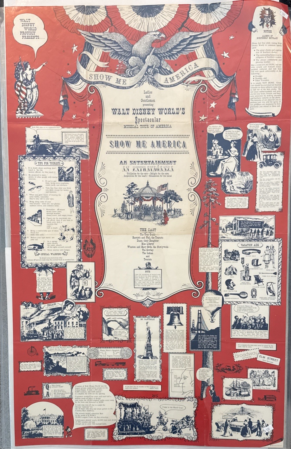 RARE VTG 1972? Walt Disney World Show Me America Musical Tour Poster 36.25 x 23”