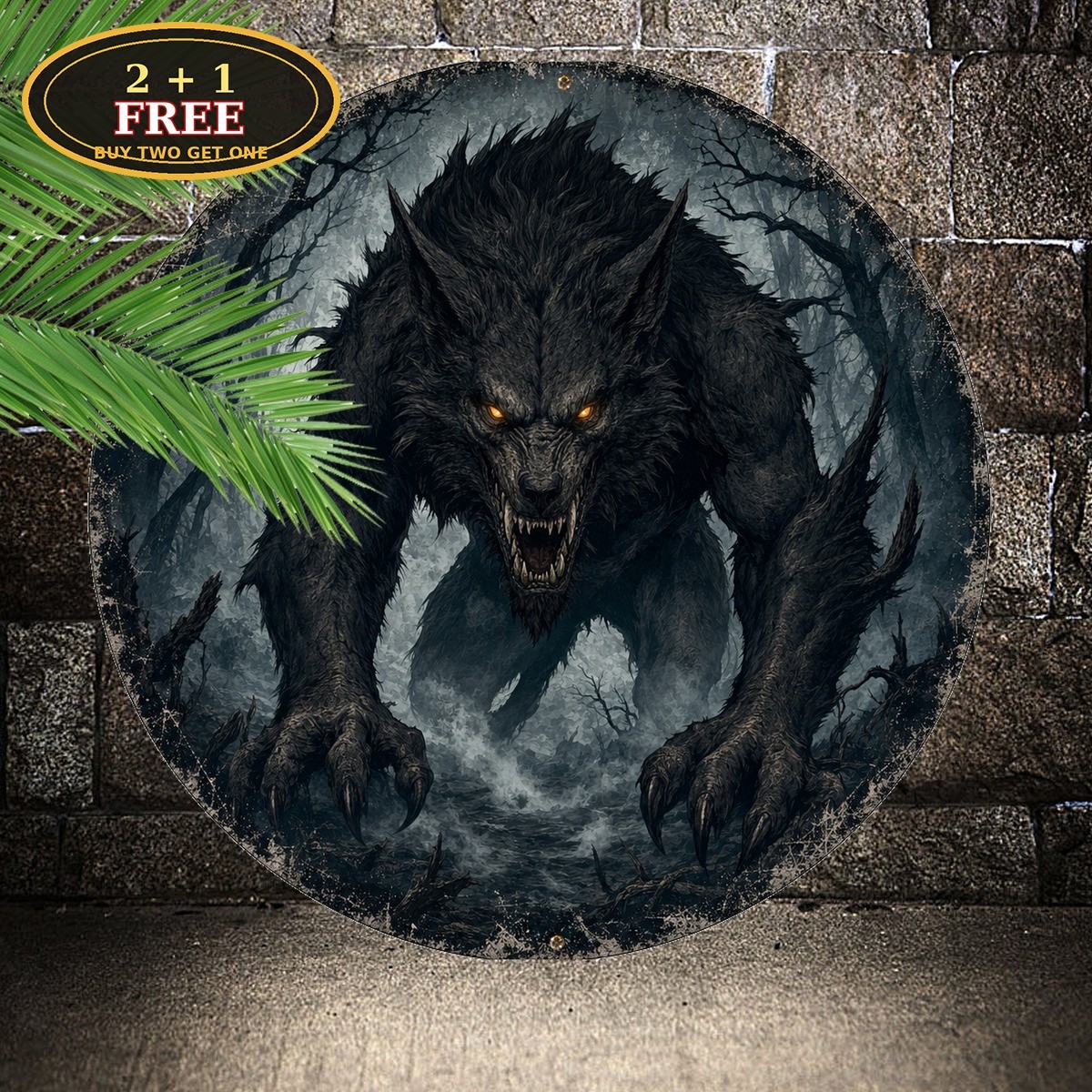 Wolf Themed Wall Mounted Welcome Sign Mythical Metal Tin Art 8x8