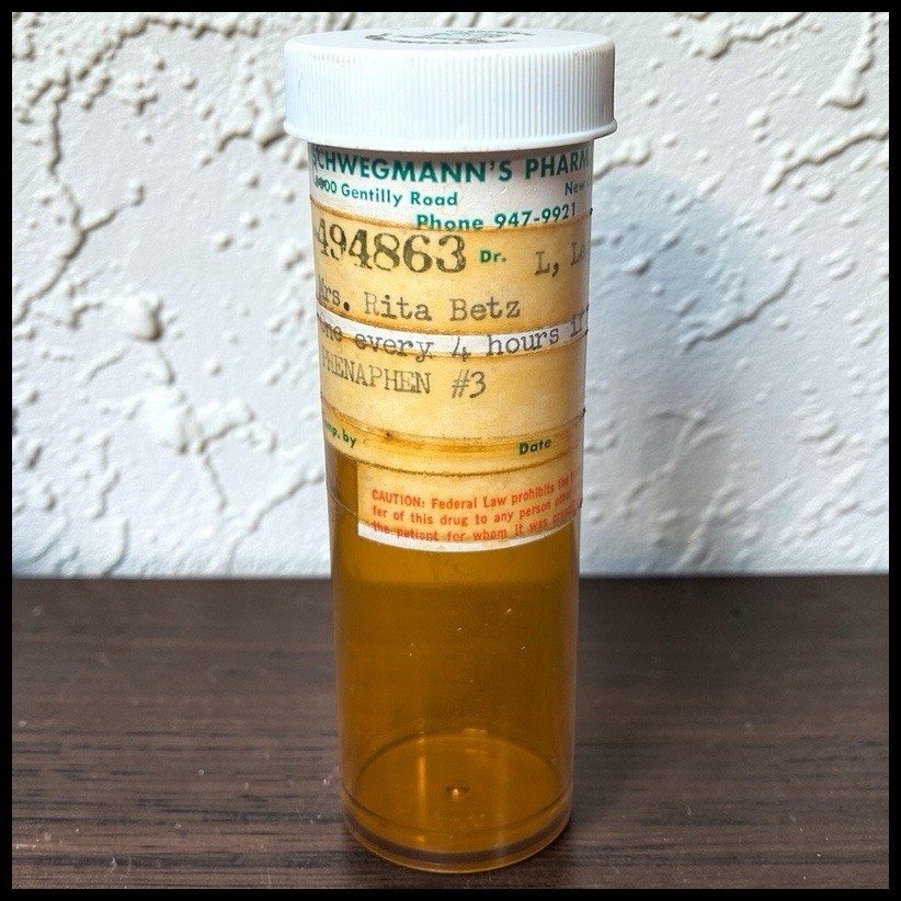 Vintage Schwegmann’s Pharmacy New Orleans Amber Plastic Prescription Bottle