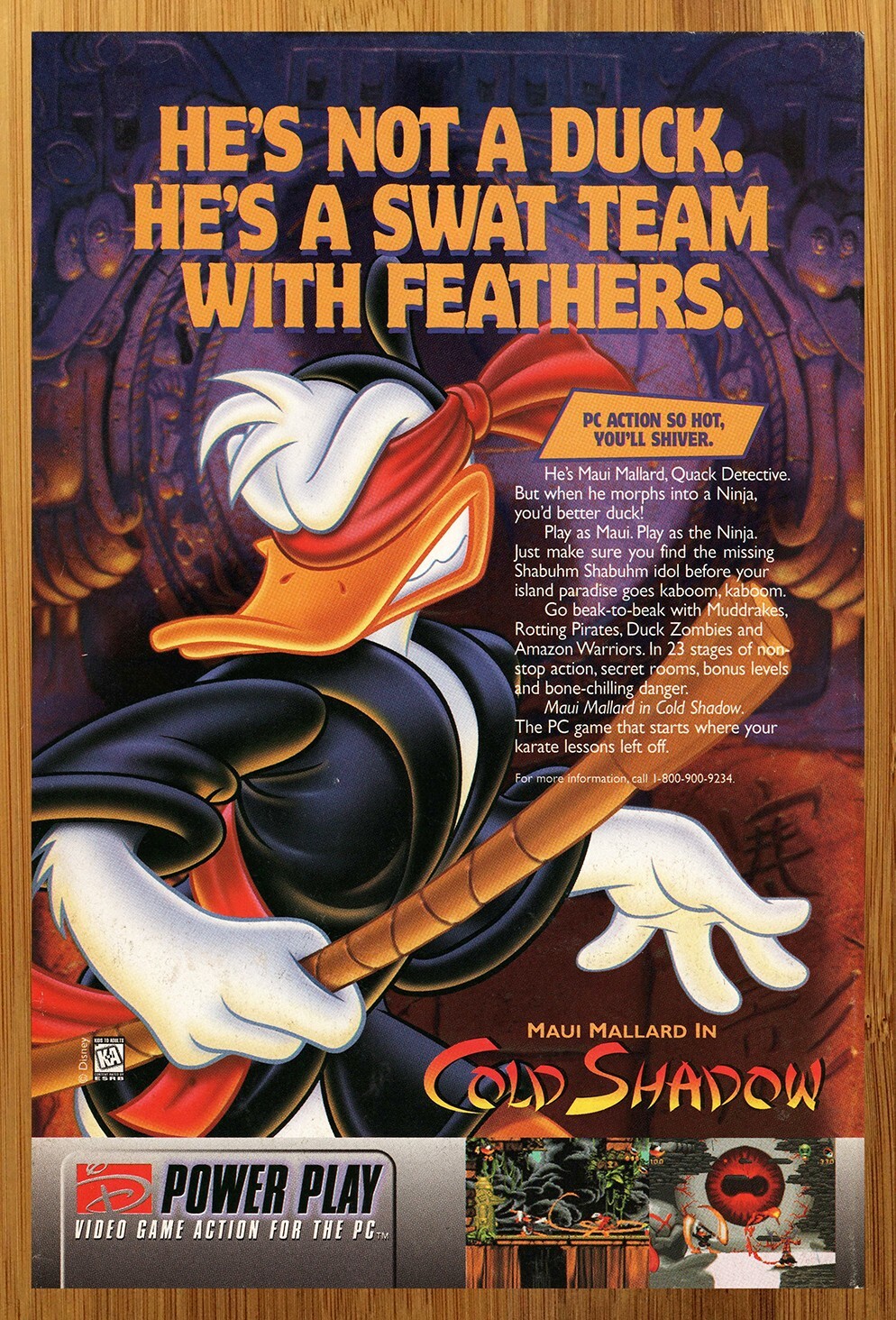 1996 Maui Mallard in Cold Shadow PC SNES Game Boy Print Ad/Poster Disney Art 90s