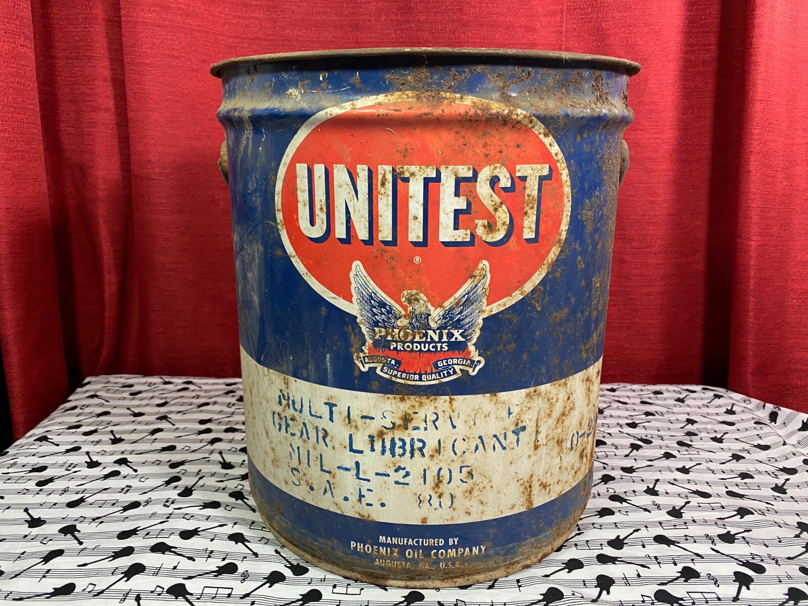 Vintage Phoenix Oil Company UNITEST Lubricant 35 lb Capacity Metal Bucket Pail