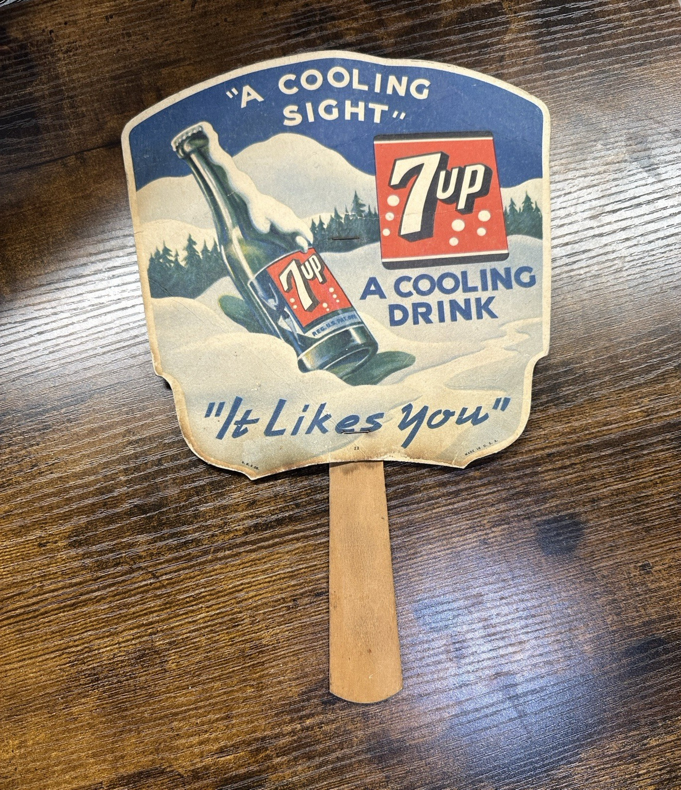 Vintage 1930's 7-UP Advertising Hand Fan 