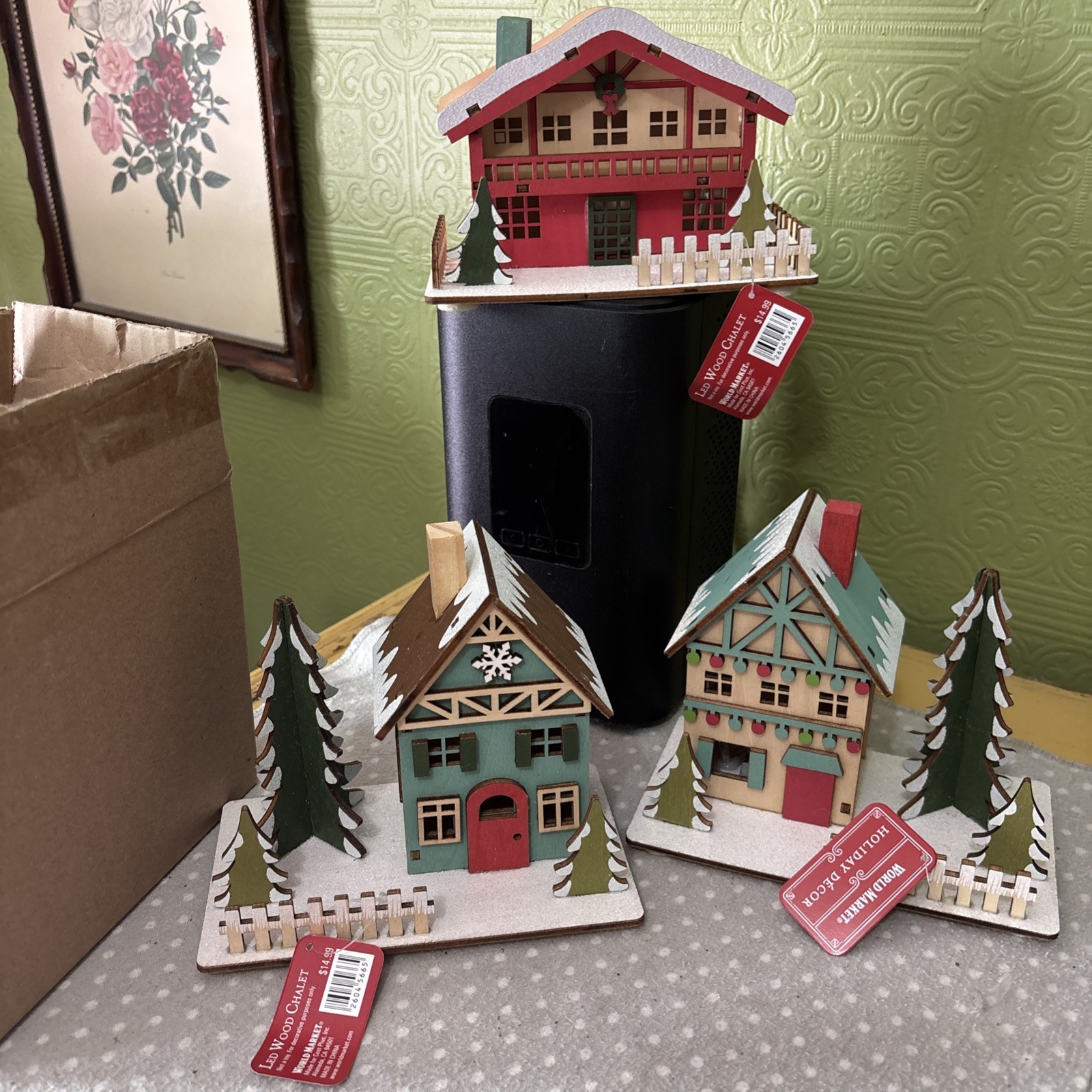 World Market Wood Laser  Cut  Chalet (set of 3) NEW UNUSED