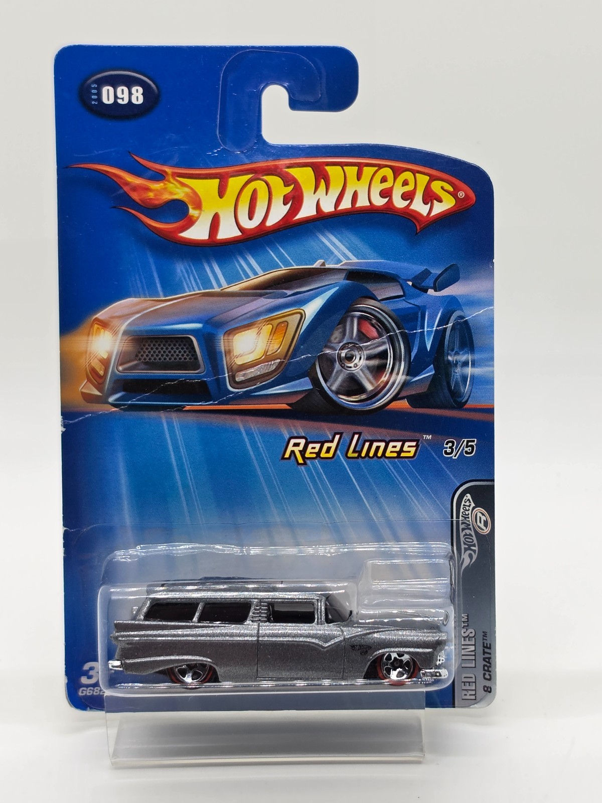 2005 Hot Wheels 8 Crate Red Lines Metallic Silver 3/5 Collector #098