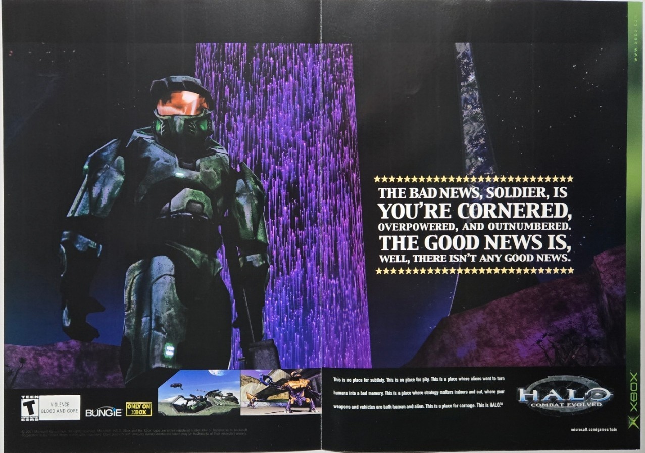 Halo 2001 Combat Evolved Xbox Vintage Print Ad Gaming Art Game Room Mancave VTG