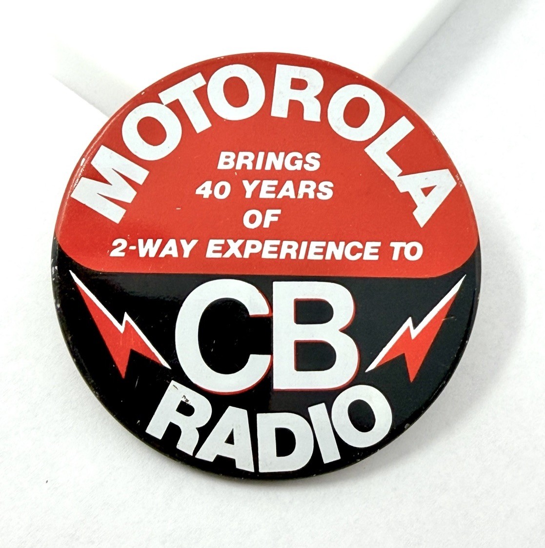 Vintage CB Radio Advertising Pin MOTOROLA Pinback Button 3” 2-Way Promo