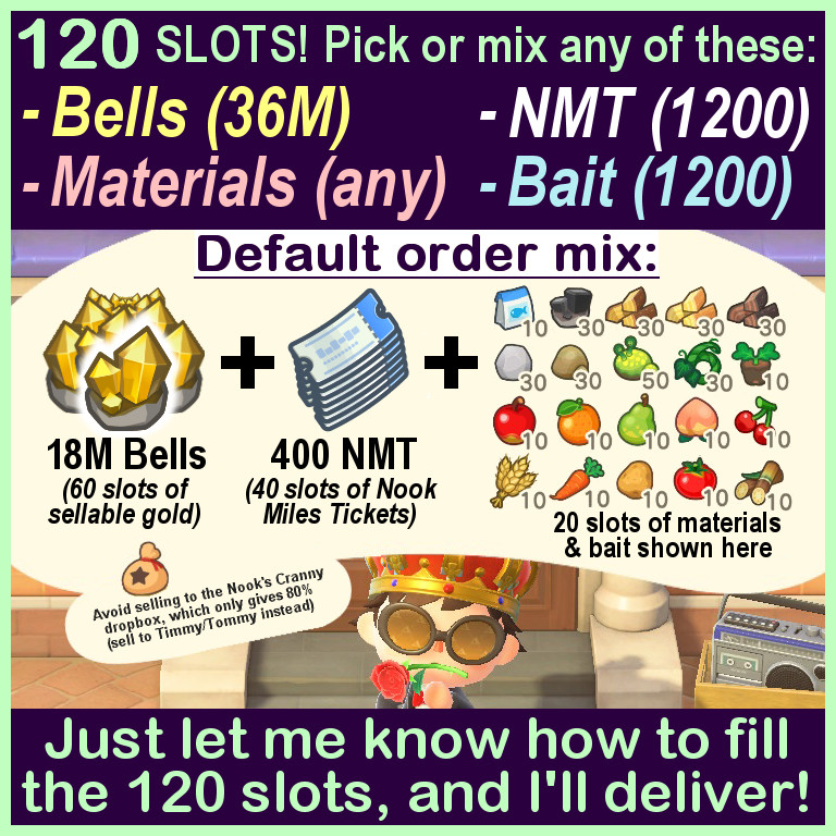 Pick/Mix Bells, Nook Miles Tickets etc [120 SLOTS] Animal Crossing:New Horizons
