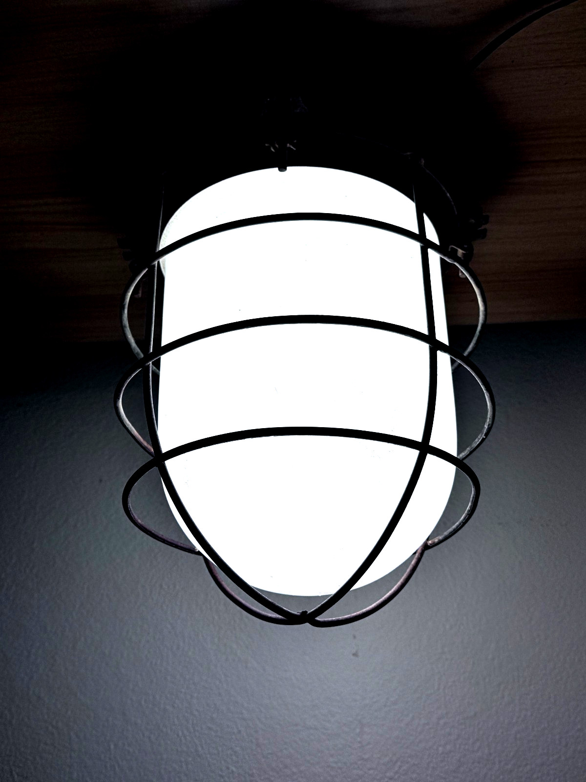 Vintage 1920s Industrial Waterproof Light Fixture w Factory Safety Cage
