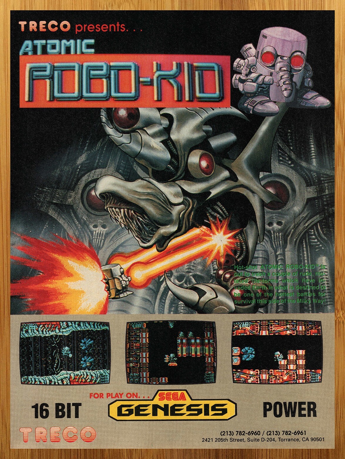 1990 Atomic Robo-Kid Sega Genesis Vintage Print Ad/Poster Retro Video Game Art
