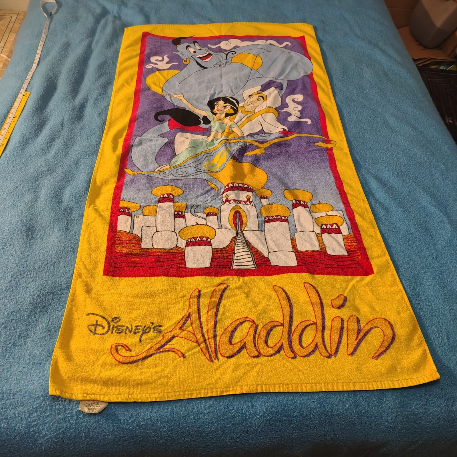 Vintage 1990s Disney ~ Aladdin Beach Towel ~ Rare 1992 56x30 By Franco ~ Pre-Own