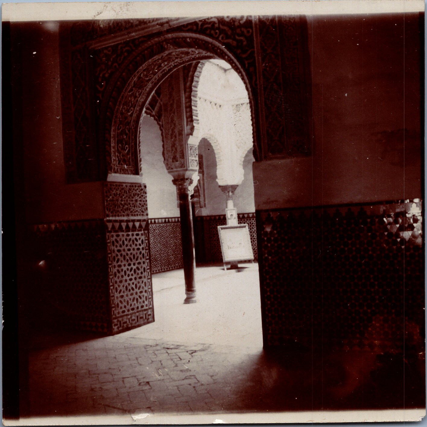 Spain, Seville, Alcazar, Carved Column and Arch, Vintage Citrate Print, 1904 V