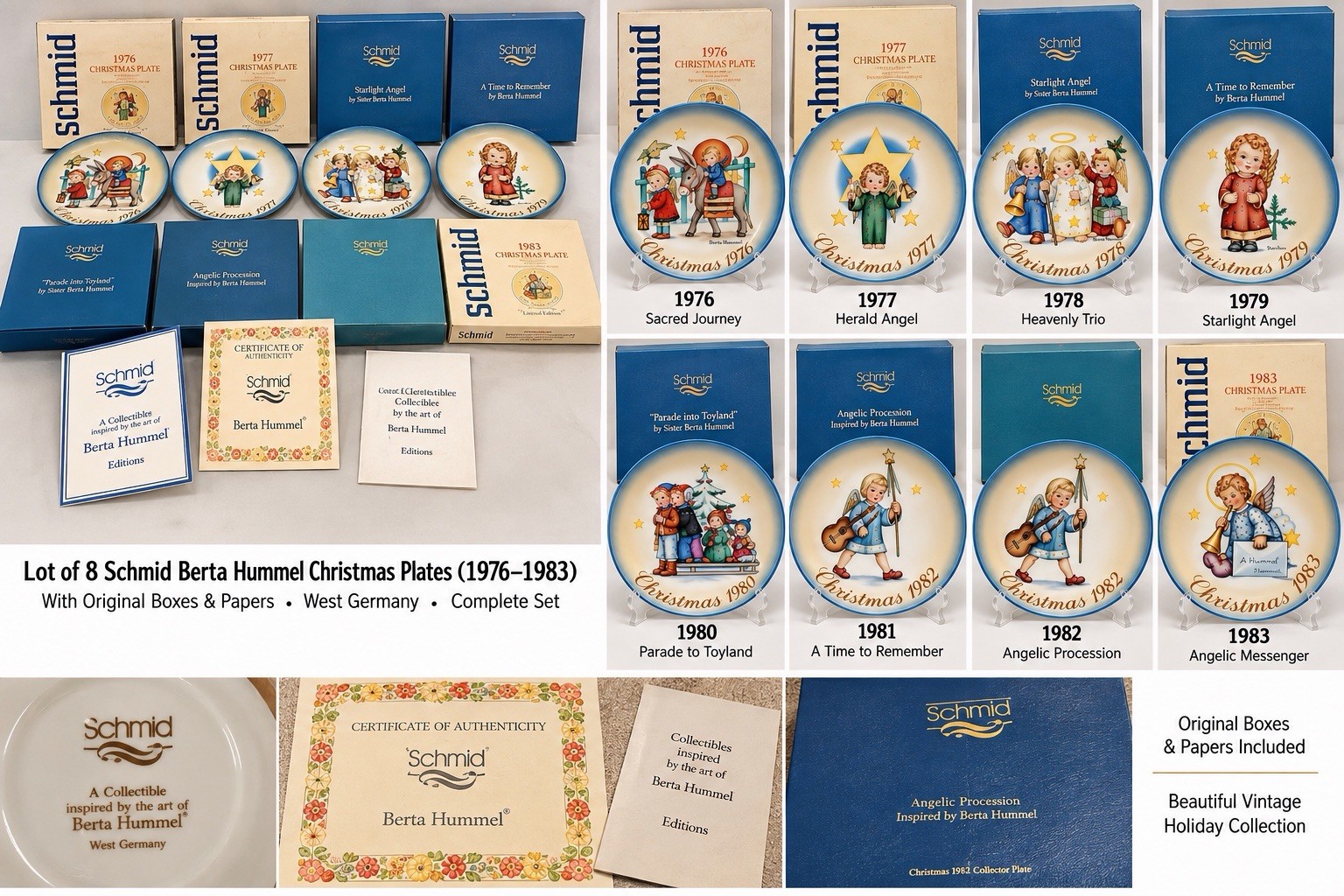 Vintage Schmid Sister Berta Hummel Christmas Collector Plate Lot – 1976-1983
