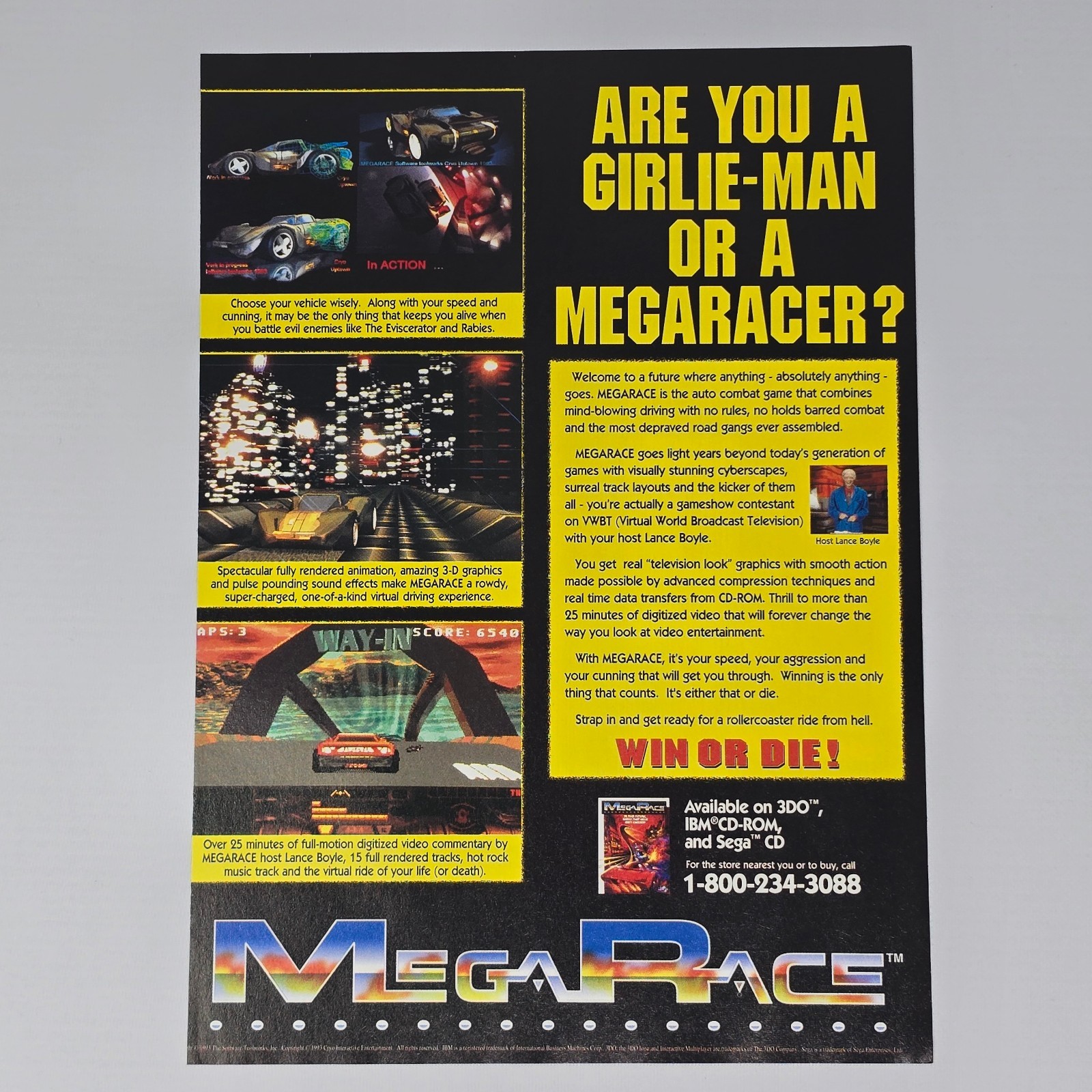 MegaRace Sega CD Genesis Panasonic 3DO PC Girlie-Man Print Ad/Poster Promo Art