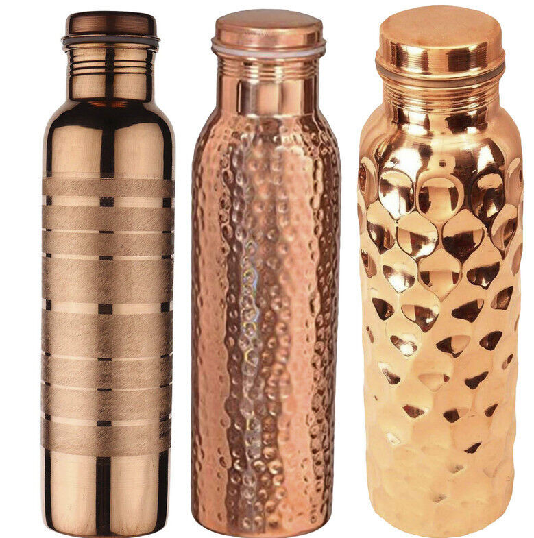 100% Pure Copper Vessel Water Bottle For Yoga Good Health Handmade & Leak Proof