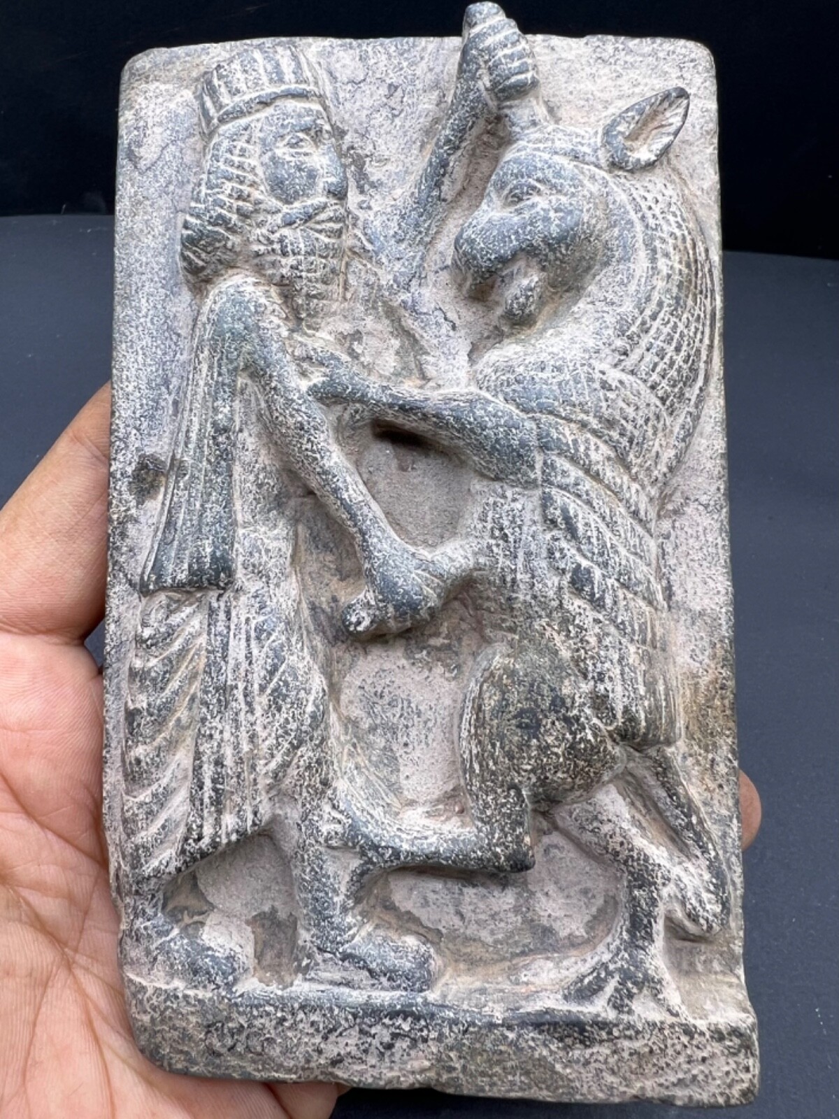 Collectable Pice Rare Old Sumerian Era King Fighting Historical Scene Schist Til