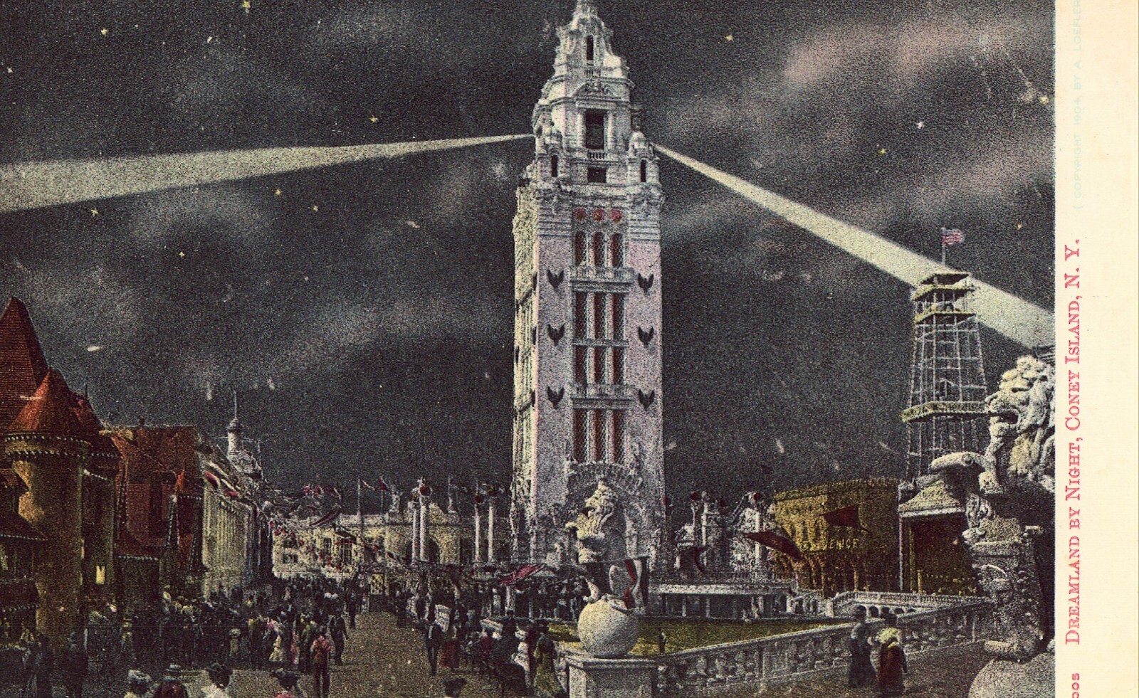 Dreamland by Night - Coney Island, New York 1907 Postcard