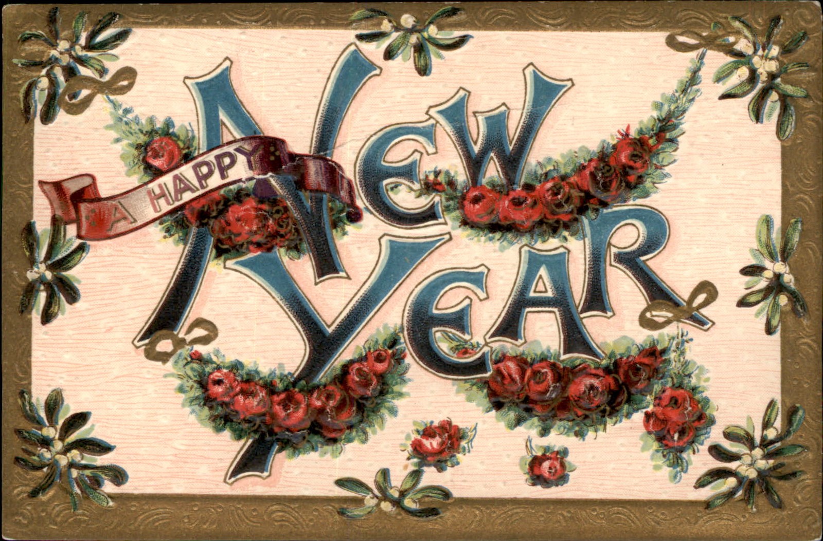 New Year\'s Large Letters Nicely Embossed c1910 Vintage Postcard