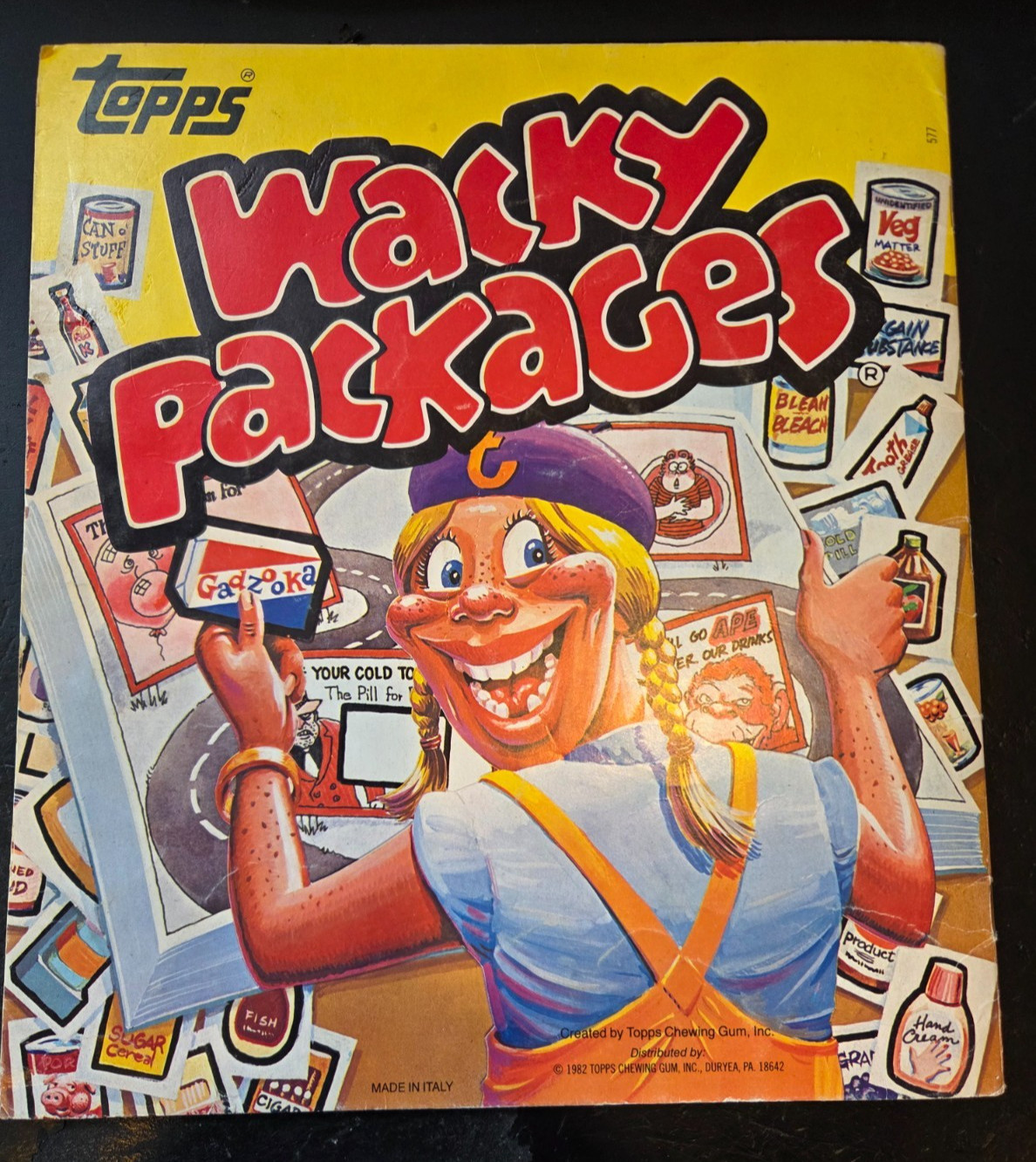 1982 Topps Wacky Packages Sticker Album Vintage - good condition w/ 45 stickers