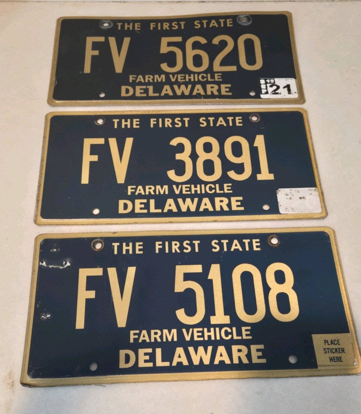 Rare  Lot of 3 Vintage Delaware Farm Vehicle License Plate  DE Farmer tag