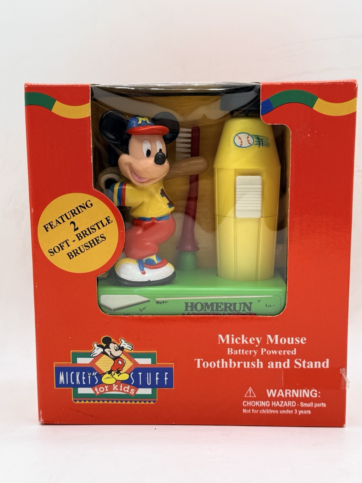 VTG 1996 Baseball Mickey Mouse Homerun Battery Powered Toothbrush & Stand SEALED