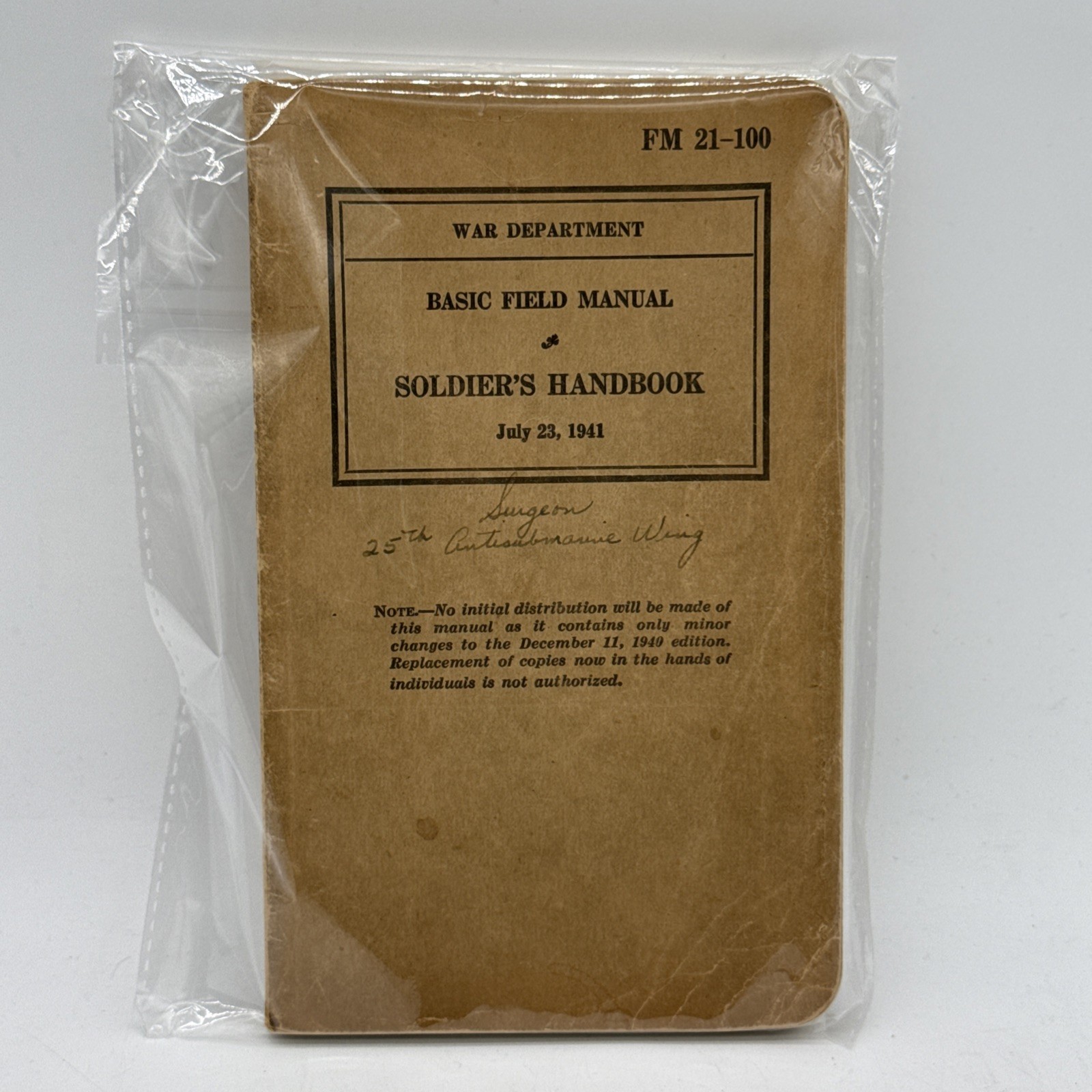 VTG WW2 Soldier's Handbook-Basic Field Manual-July 23,1941-War Dept Fm 21-100