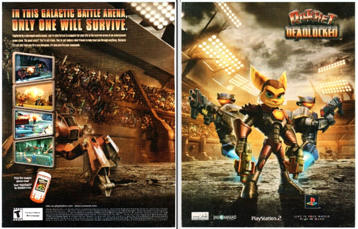 2005 Ratchet Deadlocked Playstation 2 PS2 - 2 PG Video Game PRINT AD