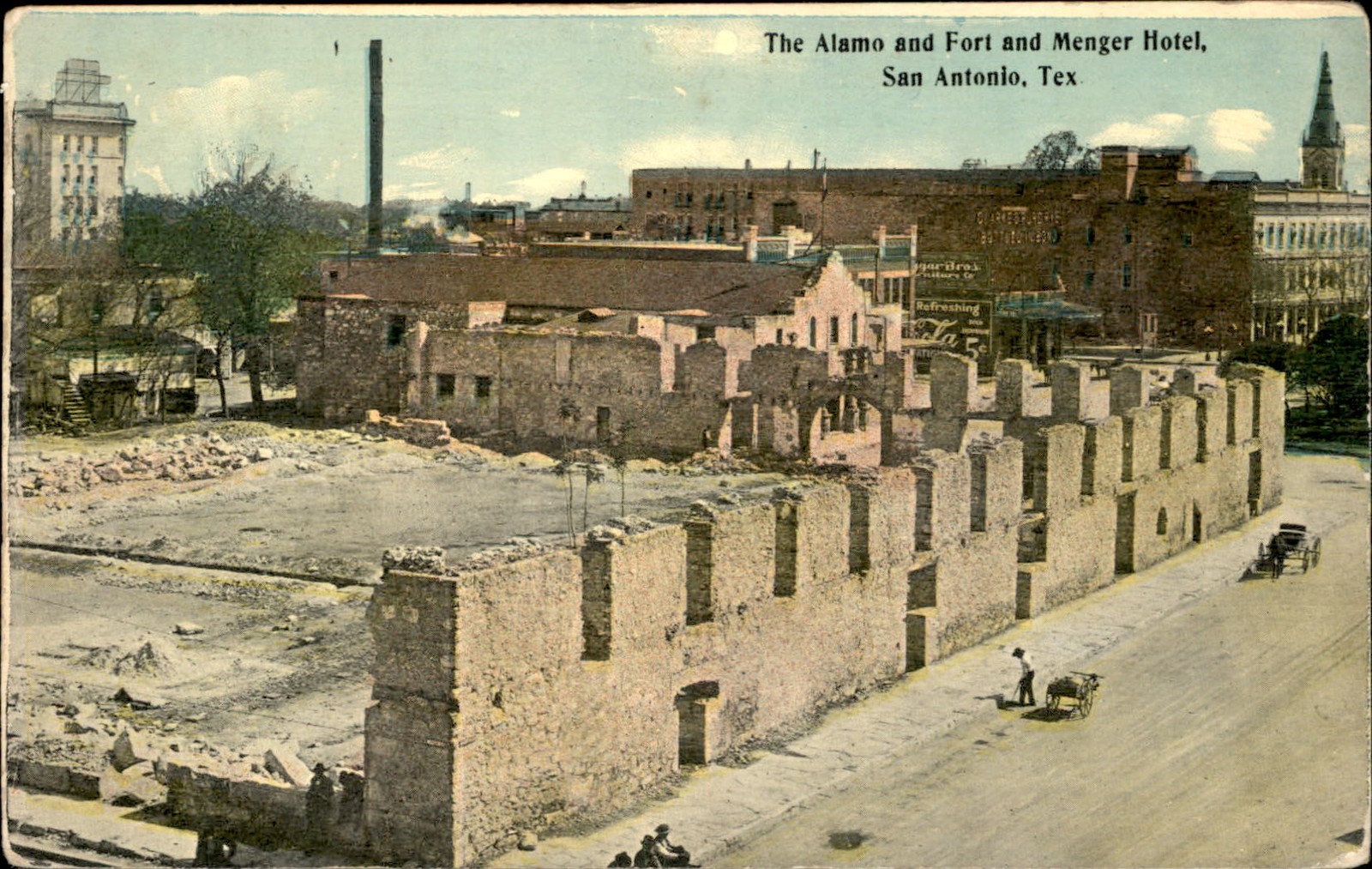 San Antonio Texas TX The Alamo and Fort Menger Hotel c1900s-10s Vintage Postcard