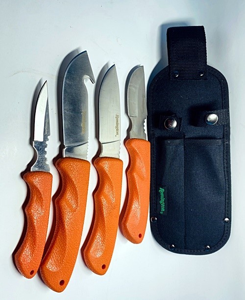 Remington 4Pc Game Set with Skinner, Caper, Drop Point, New Knife+Sheath