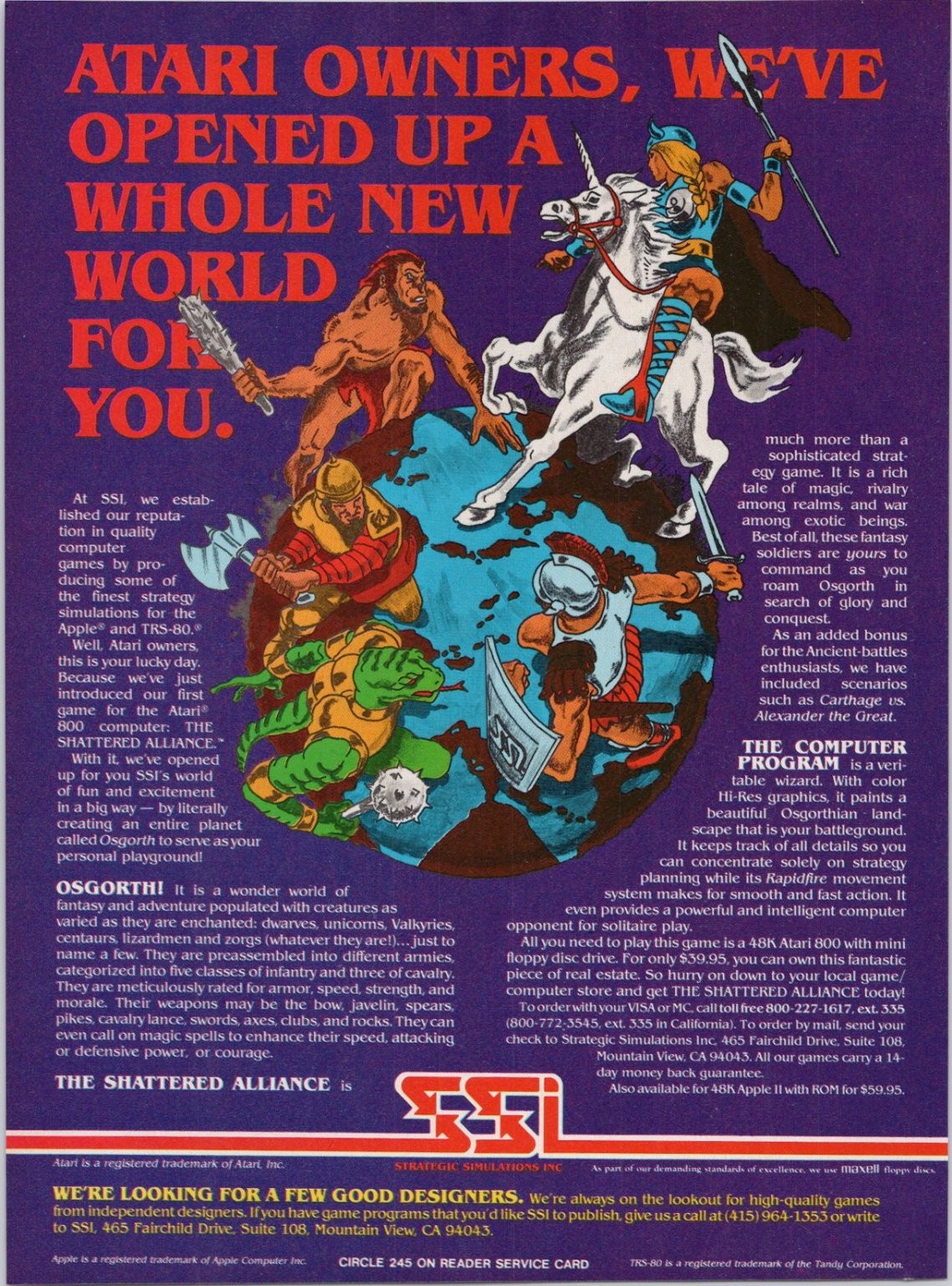 SSI The Shattered Alliance Atari 800 Vintage 1982 Computer Game Magazine Ad
