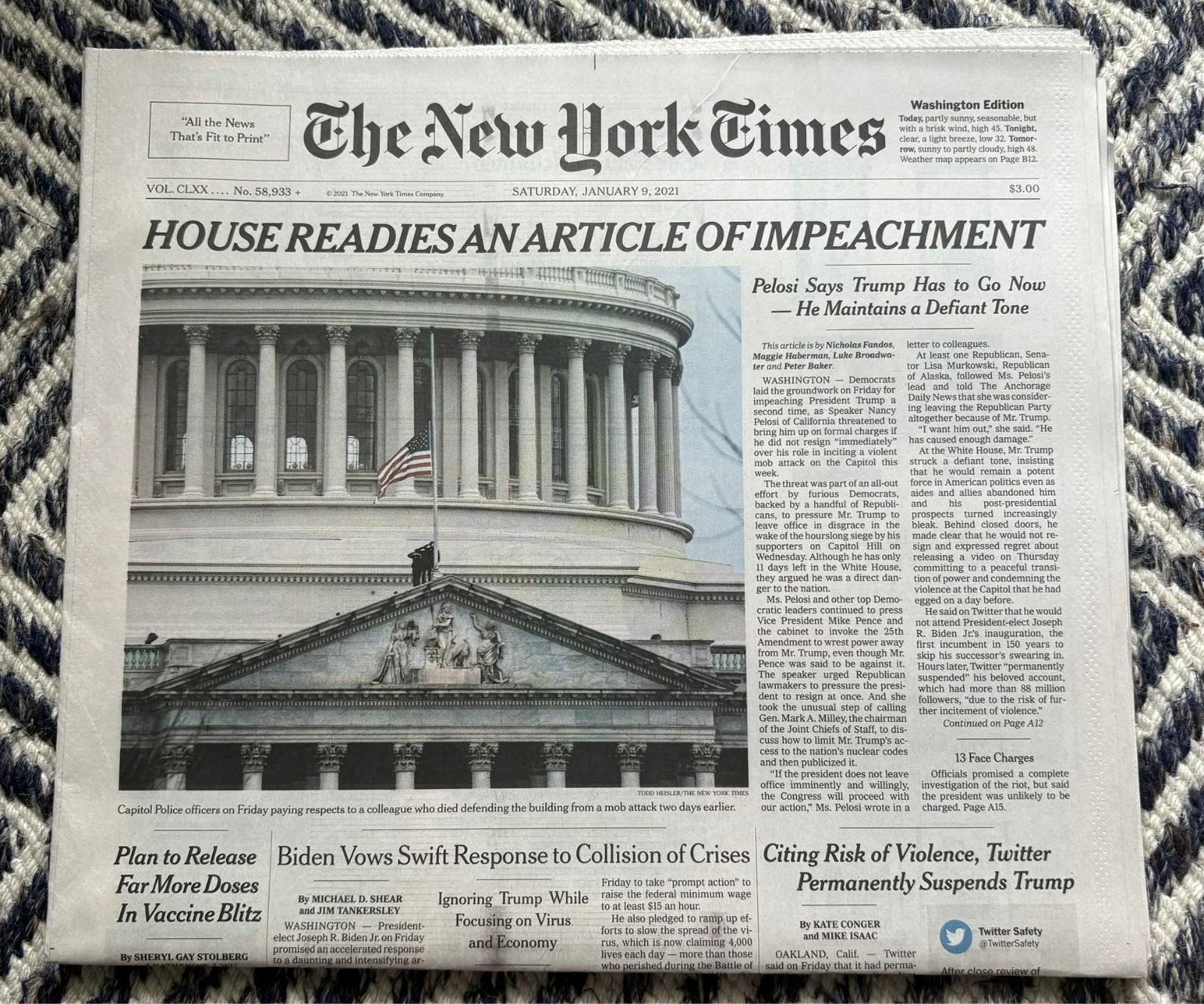 NY Times 1/9/2021 House Readies Impeachment After Capitol Attack