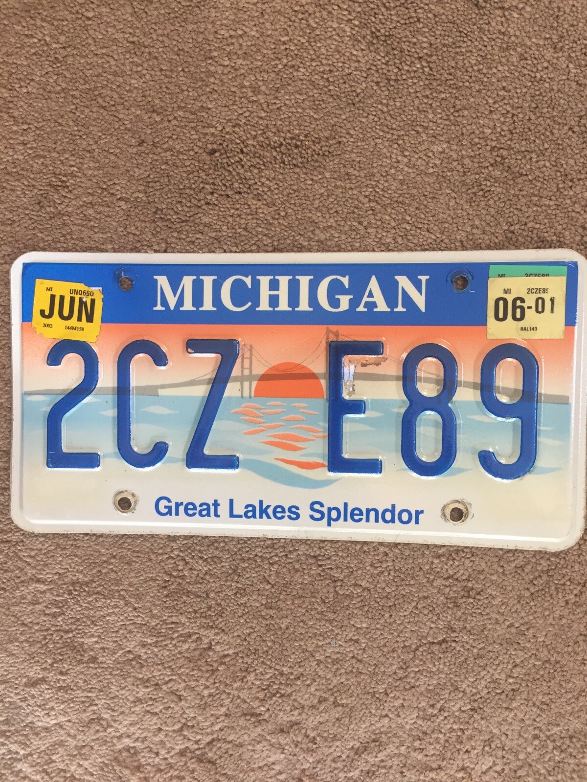 2001 Michigan “Great Lakes Splendor” License Plate - 2CZ E89 - Nice