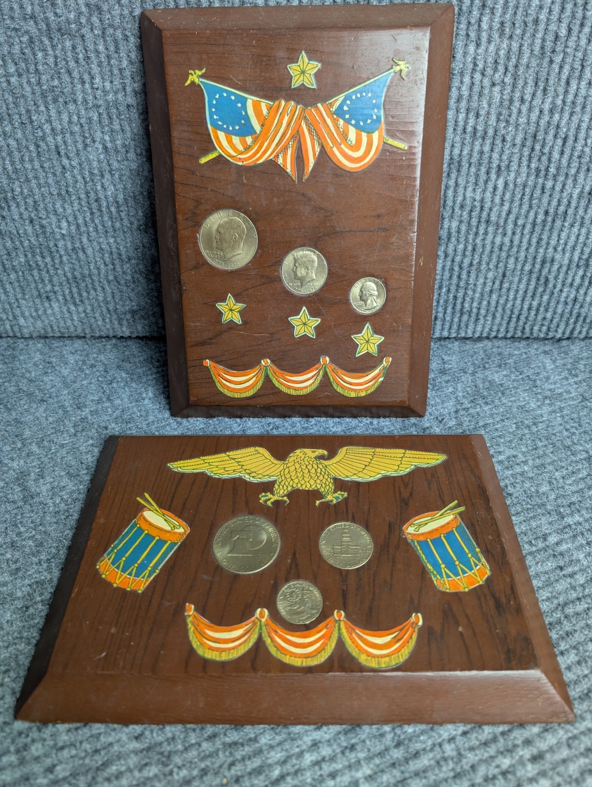 Vintage 1976 Bicentennial Coin Plaque Set - 3 Coins Obverse & Reverse Decor