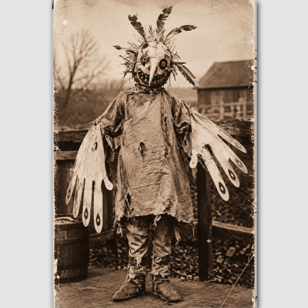 Weird Bird Scarecrow Woman Vintage Photo Print Creepy Oddity Halloween Costume 2