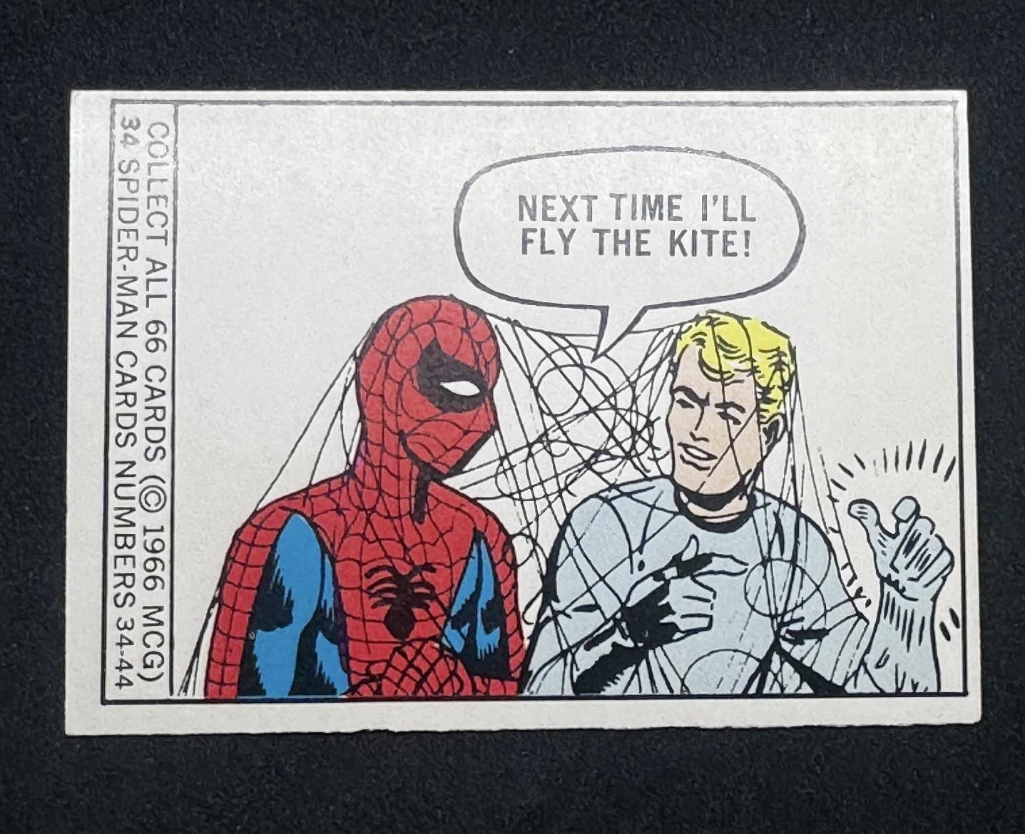 1966 Donruss Marvel Spiderman Rookie Card #34 “Next Time I’ll Fly The Kite”