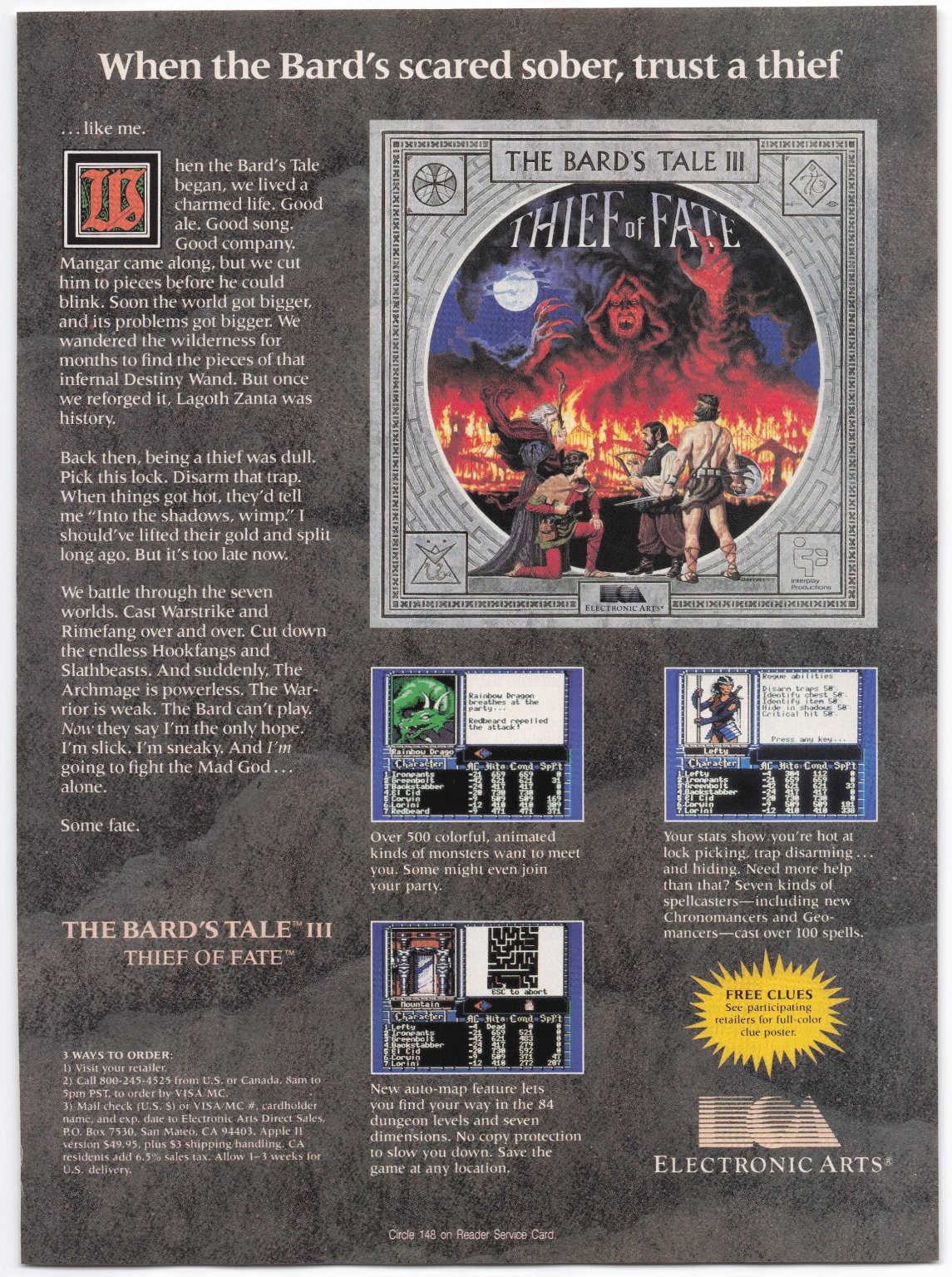 EA Computer Video Game Ad THE BARD'S TALE III: Thief of Fate Apple II 1988