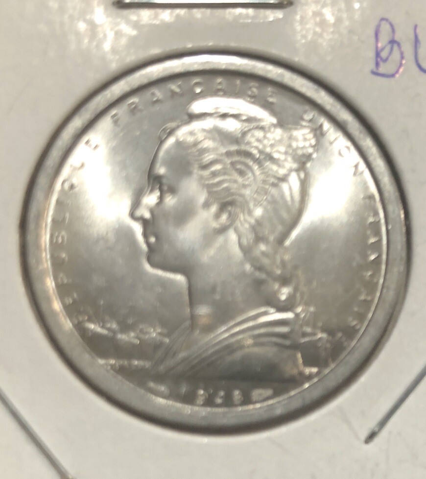 1948(a) Madagascar 2 Francs UNCIRCULATED Aluminum Coin-KM#4