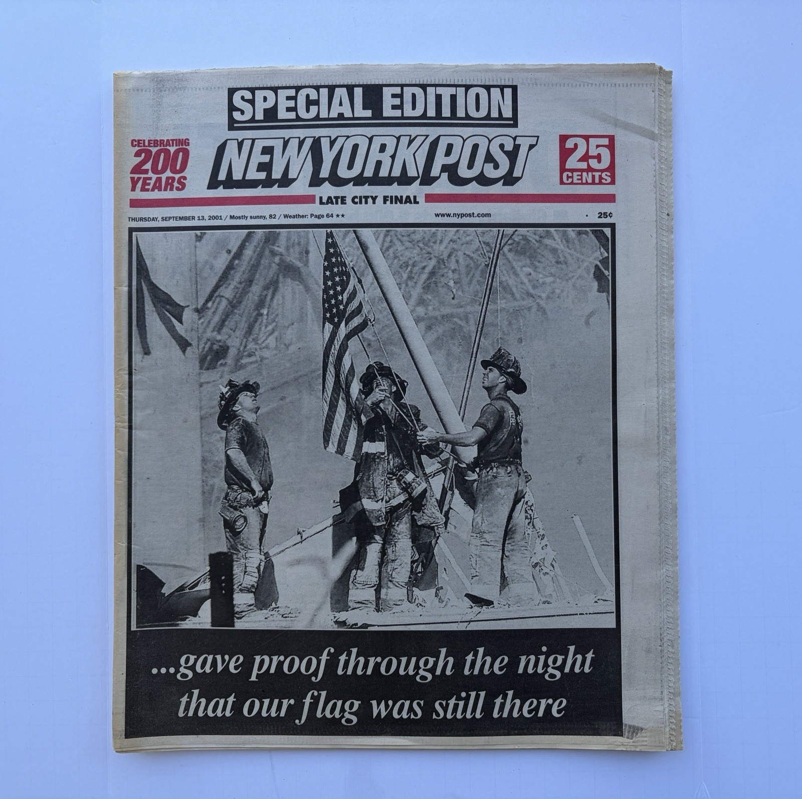 Rare 9/11 WTC New York Post Newspaper Sept 13 2001 Ground Zero Flag Complete Ed