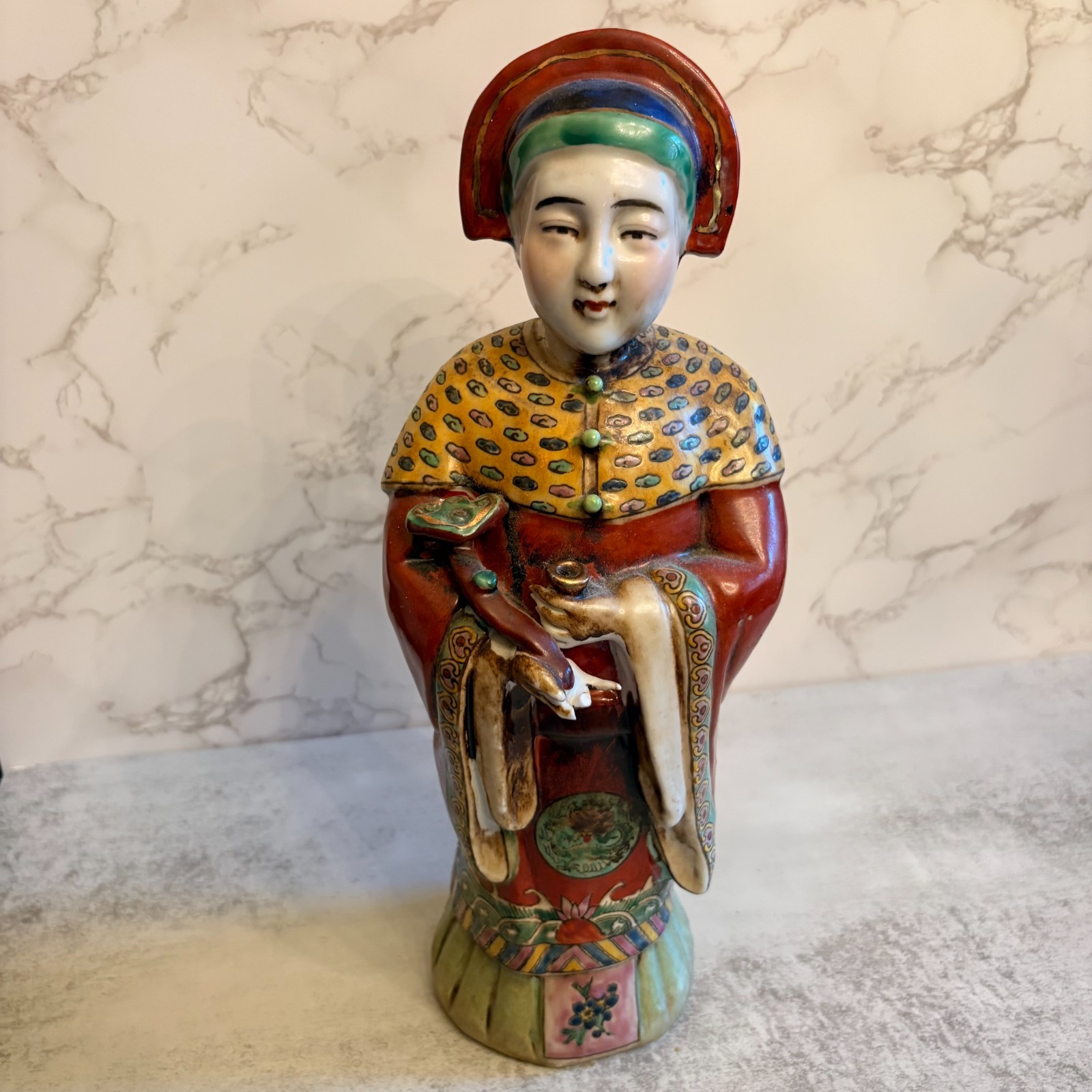 Vintage Chinese Ceramic Court Figure Statue Marked 13.5