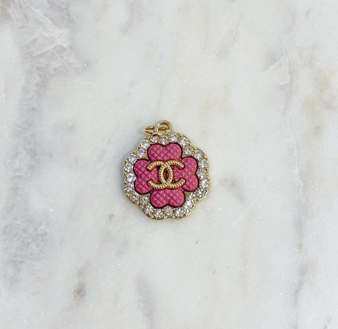 1pc Designer Gold Pink Clover Rhinestone Zipperpull