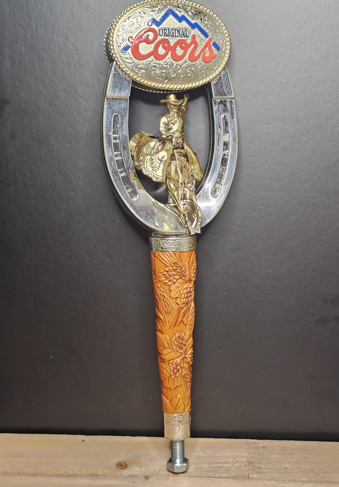 HTF Vintage Coors Beer Tap Handle Cowboy Bronco Horseshoe Rodeo 11.5 inch RARE