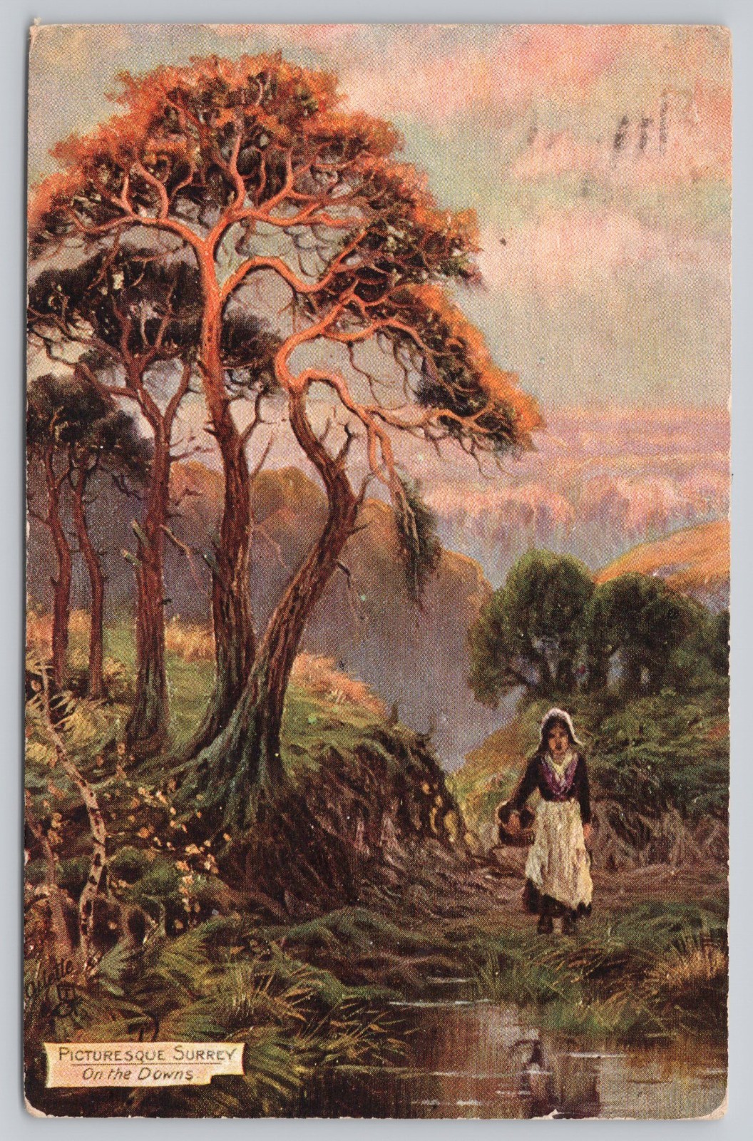 Raphael Tuck Oilette Picturesque Surrey On The Downs Postcard
