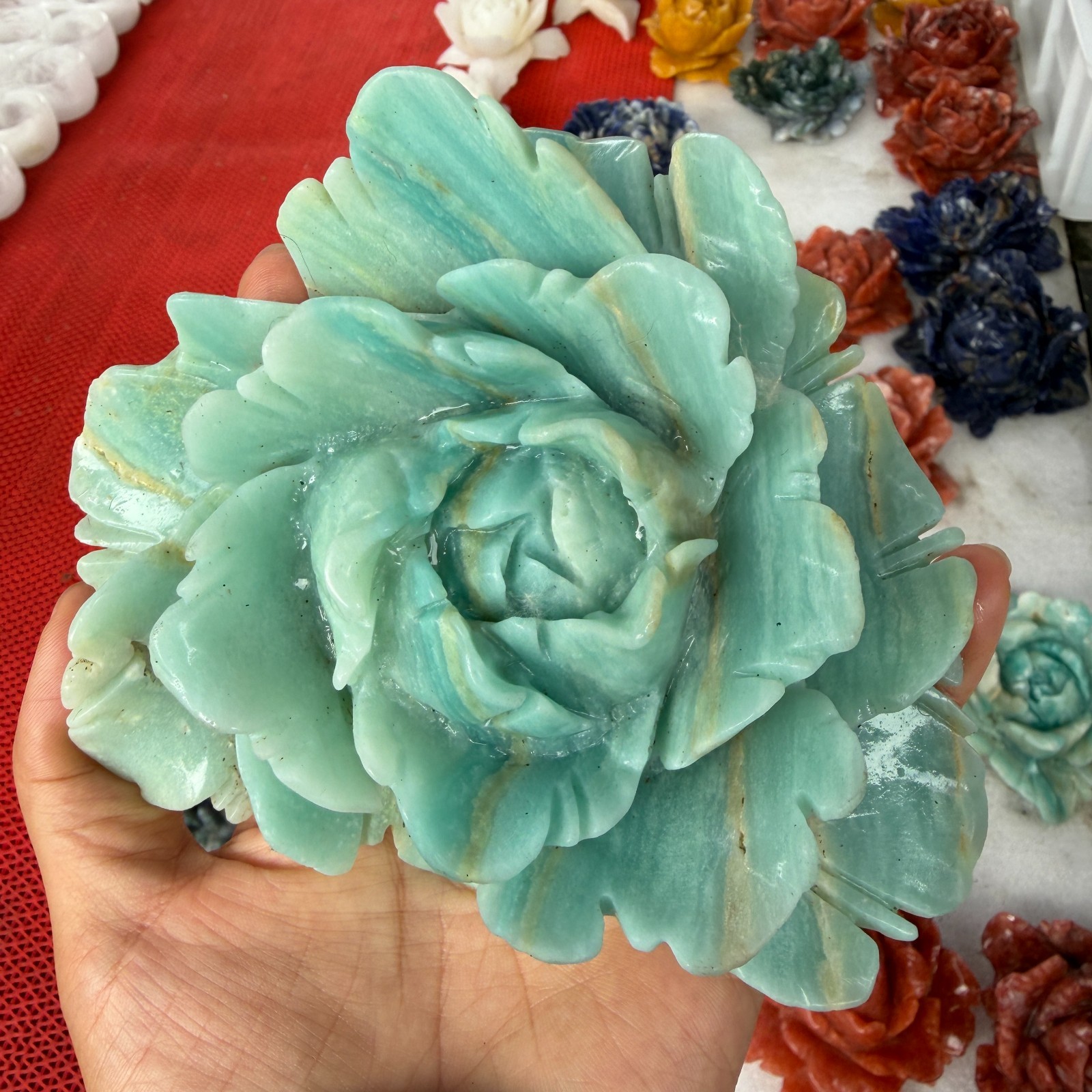 1pc Natural amazonite Quartz hand-Carved flower Crystal Reiki healing gift